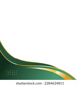 Green and gold abstract curve border or gold corner border on white background