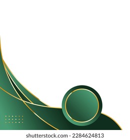 Green and gold abstract curve border or gold corner border on white background