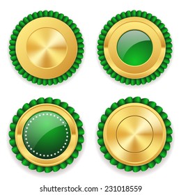 Green gold badge collection on white background