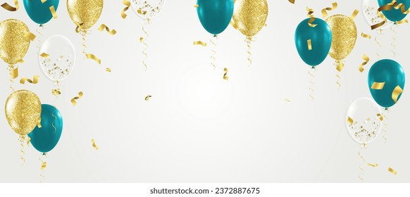 Green and Gold balloons on white background