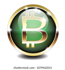 Green and gold bitcoin icon. Vector illustration.
