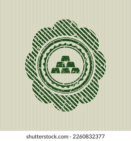 Green gold bullion icon inside distress grunge stamp. 