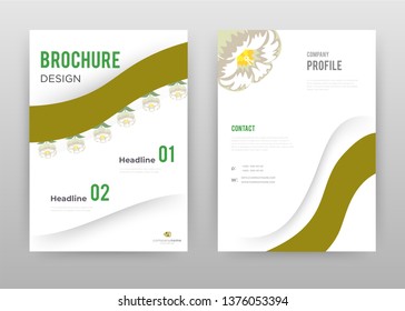 Green gold business annual report brochure flyer design. Flower petal Multipurpose abstract brochure template, include cover & back pages. Geometric wave shape flyer leaflet vector design. Vertical A4