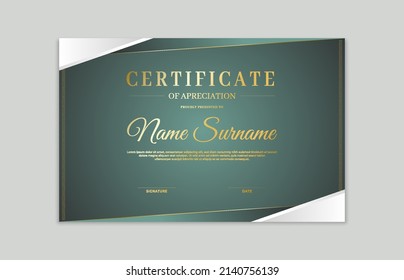 Green and gold certificate border template. For appreciation, business and education needs