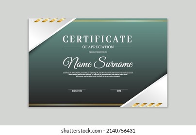 Green and gold certificate border template. For appreciation, business and education needs
