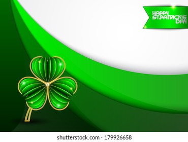 Green with gold clover on a green background with an inscription Happy St. Patrick's Day