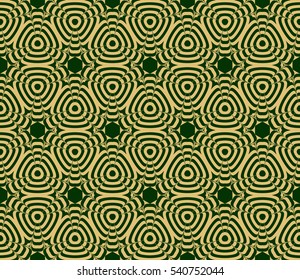 Green and gold color seamless pattern with damask floral ornament. Vector illustration. For invitation, template, wallpaper