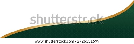 Green and gold curved islamic header corner with geometric pattern for banner design