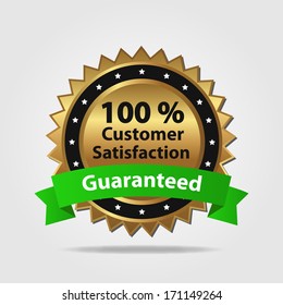 Green and Gold Customer Satisfaction Guaranteed isolated on a white background