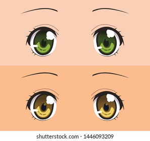 green and gold eyes of cartoon girl