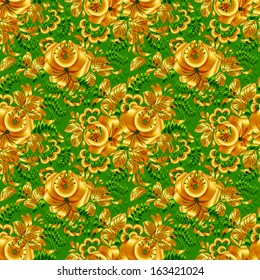 Green and gold floral vector seamless pattern