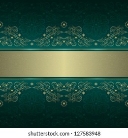 Green gold floral vintage seamless pattern. Vector background