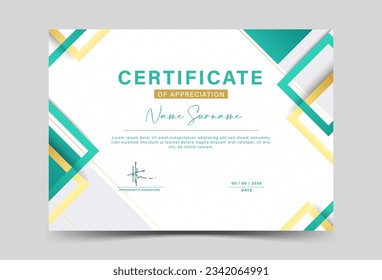 green and gold geometric effect achievement certificate template Vector blank design template