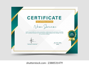 green and gold geometric effect achievement certificate template Vector blank design. eps 10