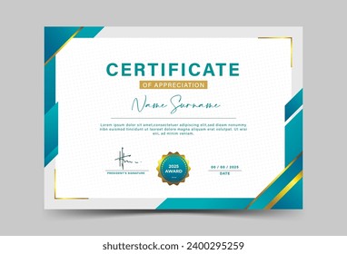 Green and gold geometric effect achievement certificate template Vector blank design achievement certificate template