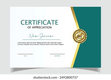 Grün und Gold geometrische Wirkung Leistungszertifikat Vorlage Vektorgrafik Blank Design.