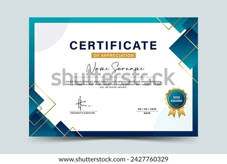 Green and gold geometric effect achievement certificate template.Award diploma design blank. soft ,Vector Illustration