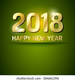Green and gold greeting card for New Year 2018.