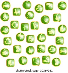 Green and Gold High-gloss eco buttons (vector);  a JPG version is also available