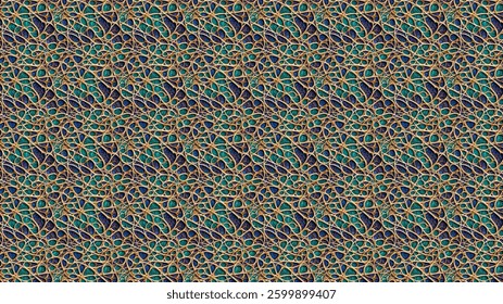 Green and Gold Islamic Arabesque Pattern Seamless