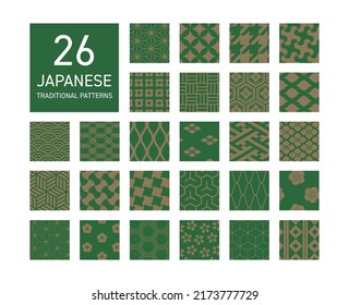 Green and gold Japanese pattern vector set