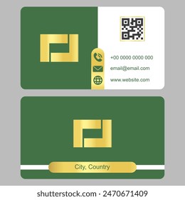 green and gold logo with qr code business card modern design luxury