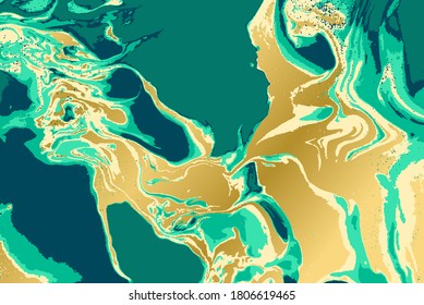 Green and gold marble pattern. Abstract background. Vector illustration.