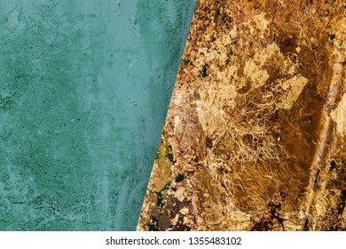 Green and gold marble patterned background vector