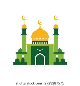 Grüne und goldene Moschee Flaches Design Vektorgrafik Islamischer Gottesdienst Ort Symbol
