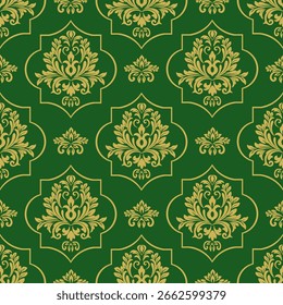 Padrão de crista ornamental verde e dourado. Este design de padrão sem costura é adequado para aplicações decorativas upscale e decoração geral.