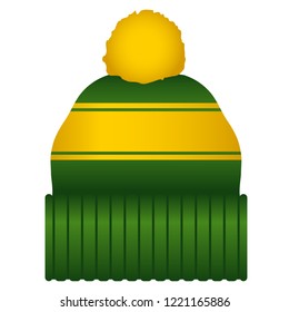 Green and Gold Puff Ball Stocking Cap Beanie Hat Vector Icon Illustration
