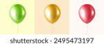 Green, gold, red ballloon template for birhday greeting cards, holidays. Creative vector glossy helium balloons. Happiness concept