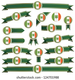 green and gold ribbons with ireland emblems, isolated on white