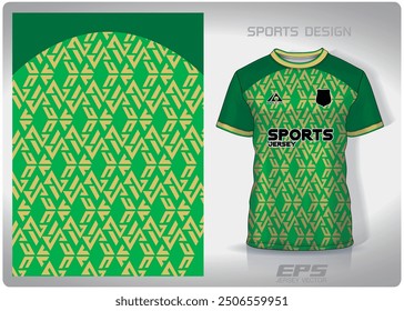 Green gold Roman lettering pattern design, illustration, textile background for sports t-shirt, football jersey shirt mockup for football club. consistent front view