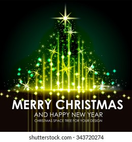 Green Gold Space Shining Christmas tree design. Vector Illustration