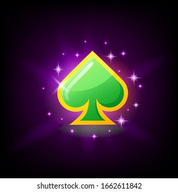 Green and gold spade icon, card suit symbol for slot machine, gambling game design, vector illustration