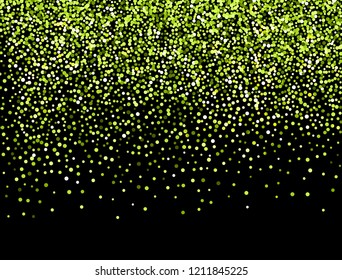 Green Gold sparkles on black background. Gold glitter background.