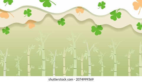 Green and gold three and tree leaf clover, modern geometric templates, trendy paper art design greeting cards. Vector illustration