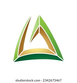 Green and Gold Triangular Spiral Letter A Icon on a White Background