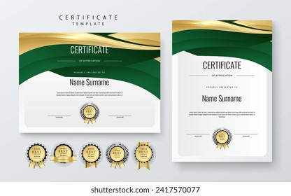 Vector verde y dorado moderno elegante y modelo de certificado de lujo para empresas