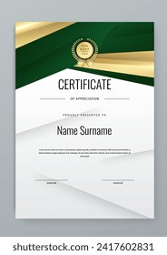Green and gold vector professional and modern award corporate certificate design template