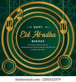 
Green and gold vector social media poster template for eid al adha mubarak with gold and green background.