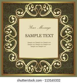 Green with gold vintage card. Vector illustration