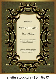 Green with gold vintage card. Vector illustration