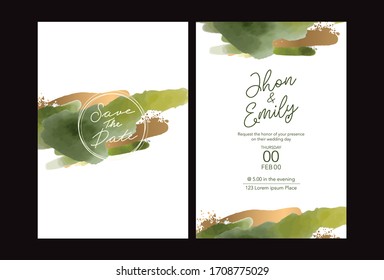 green and gold wedding set with a beautifully hand-drawn watercolor background