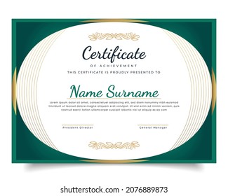 Green and golden colour certificate template design