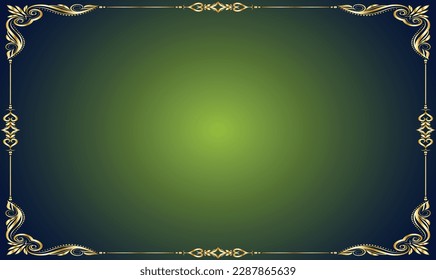  green and golden ornament frame and border vintage gold background, vector antique frame on black
