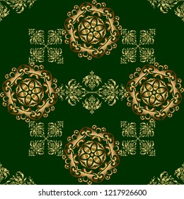 Green and golden pattern. Oriental vector classic pattern. Seamless abstract pattern with golden repeating elements on green backdrop.