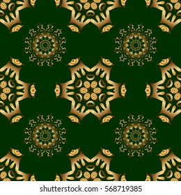 Green and golden pattern. Seamless pattern oriental ornament in baroque style. Traditional classic vector golden pattern.