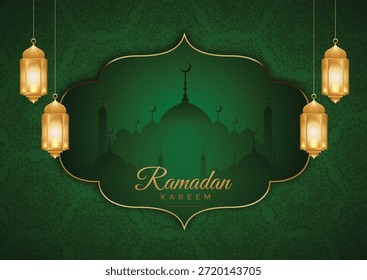 Grüne und goldene ramadan kareem eid festival karte design